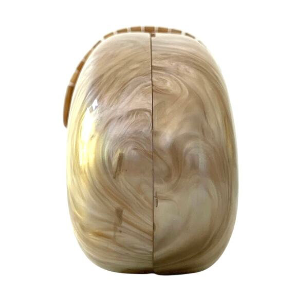 Acrylic Pearlescent Purse Clamshell Tan Cream Gold Chain Clutch Bag Chic - Picture 3 of 10